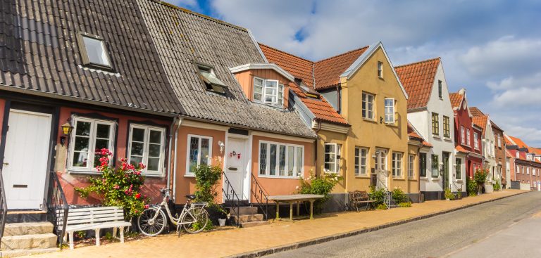 Panorama of colorful houses in the center of Sonderborg, Denmark