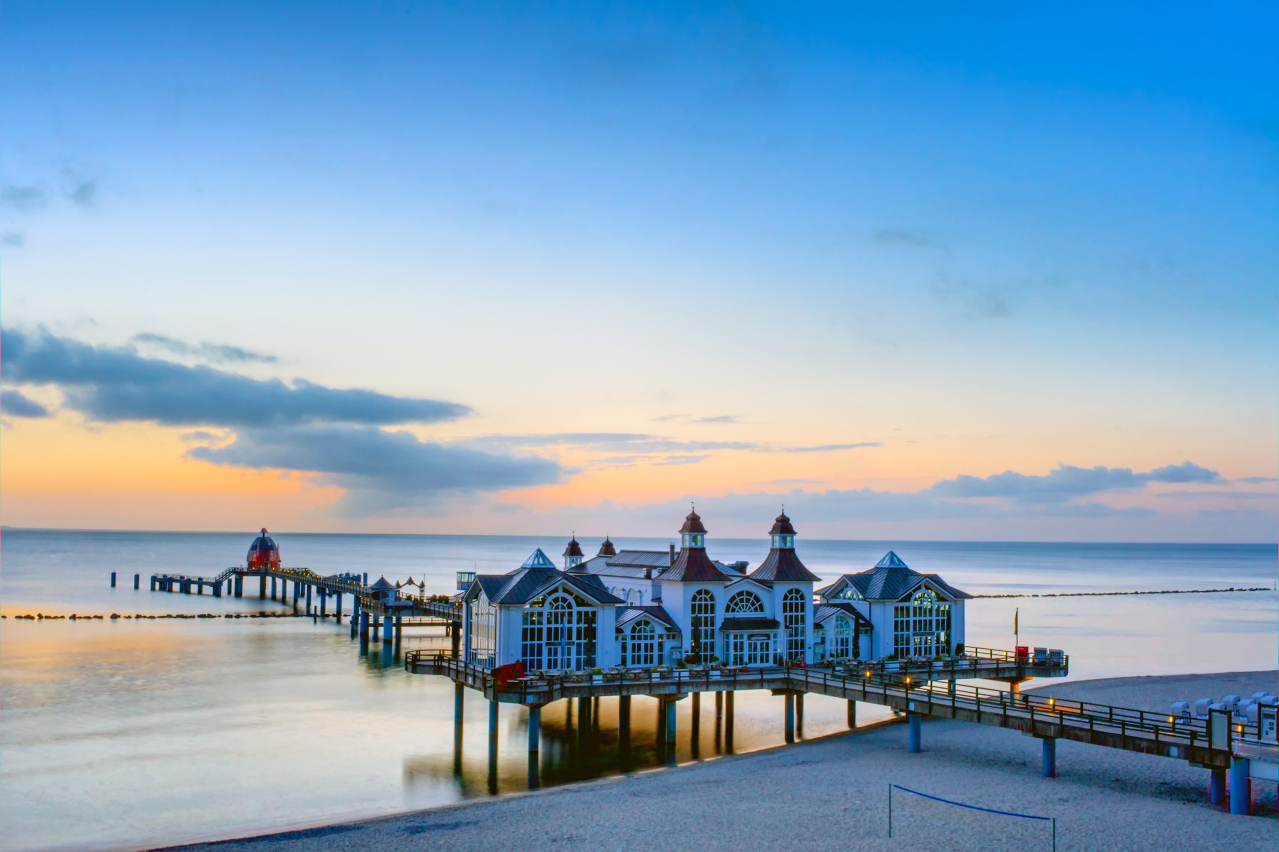 The pier of Sellin at the Baltic Sea at dusk